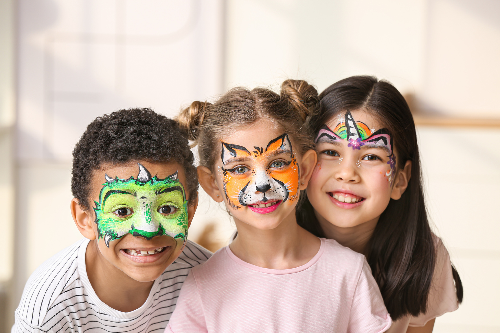Little Children with Face Painting at Home
